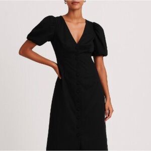 NWT J. Crew Black Mini Dress Button front with Puff Sleeves Size 0